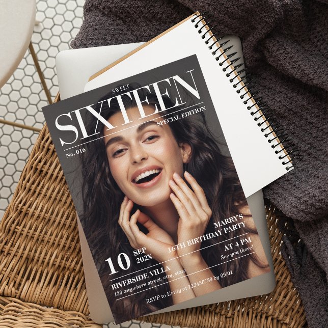 Magazine Editorial Newspaper Sweet 16 Photo Invitation (Creator Uploaded)