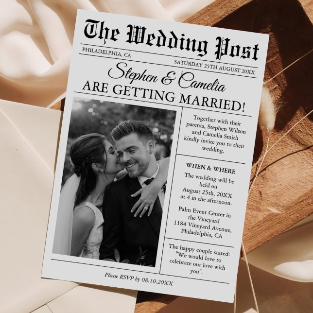Magazine Editorial Newspaper Wedding Photo Details Invitation (Creator Uploaded)
