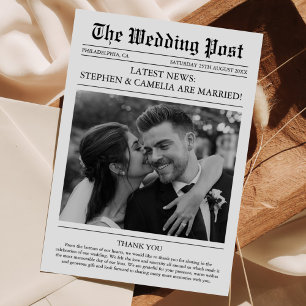 Magazine Editorial Newspaper Wedding Photo Thank You Card