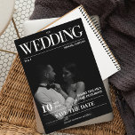 Magazine Editorial Newspaper Wedding Save the Date Invitation<br><div class="desc">Introducing our stylish and unique save the date, designed to look and feel like a magazine! Featuring a beautiful photo of the happy couple on the cover page, this save the date is the perfect way to announce your upcoming wedding and get your guests excited for the big day. The...</div>