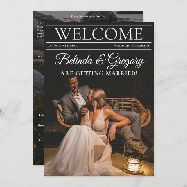 Magazine Editorial Photo Wedding Itinerary Program (Front/Back)