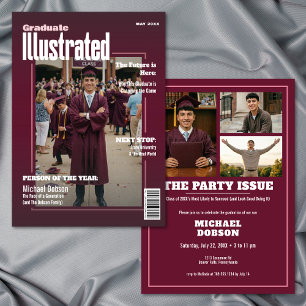 Magazine Four Photo Maroon Graduation Party Invitation