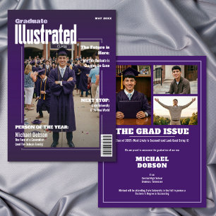 Magazine Four Photo Purple Graduation Announcement