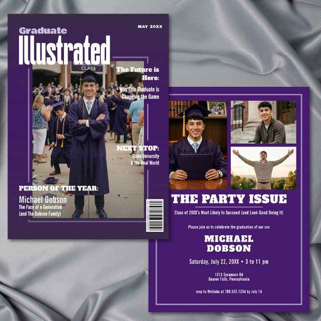 Magazine Four Photo Purple Graduation Party Invitation (Magazine Four Photo Purple Graduation Party Invitation)