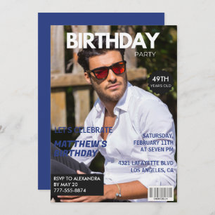 Magazine Navy blue Photo Funny 49th birthday Invitation