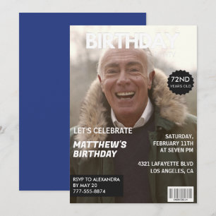 Magazine Navy blue Photo Funny 72nd birthday Invitation