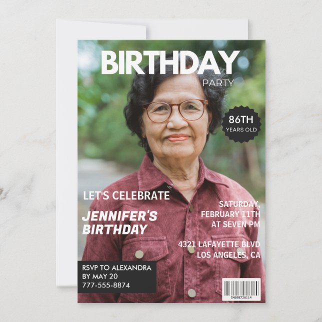 Magazine Photo 86th birthday invitations for her  (Front)