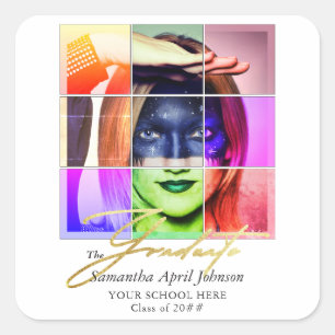 Magazine Pop Art Retro Modern Graduation Photo  Square Sticker