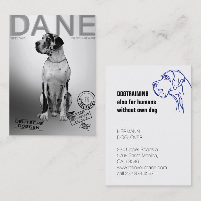 Magazine Style Great Dane  Business Card (Front/Back)