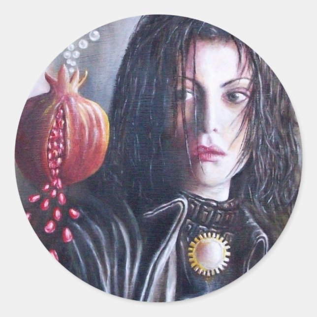 MAGDALEN AND POMEGRANATE Black White Red Classic Round Sticker (Front)