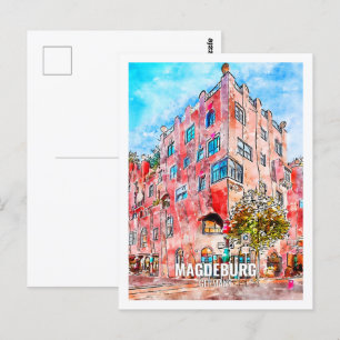 Magdeburg Germany Famous Travel Place Watercolor Postcard