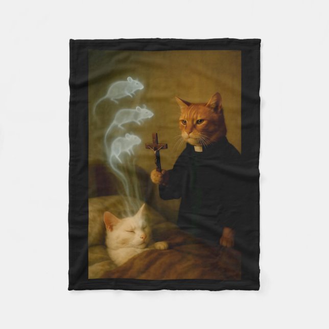 Mage Cat Meme Cat Exorcism Mouse Funny Fantasy Hum Fleece Blanket (Front)