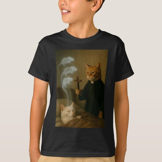 Mage Cat Meme Cat Exorcism Mouse Funny Fantasy Hum T-Shirt (Front)