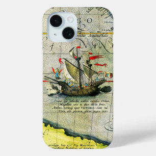 Magellans ship Victoria, Antique Map Pacific Ocean iPhone 15 Case