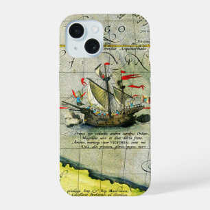 Magellans ship Victoria, Antique Map Pacific Ocean iPhone 15 Case