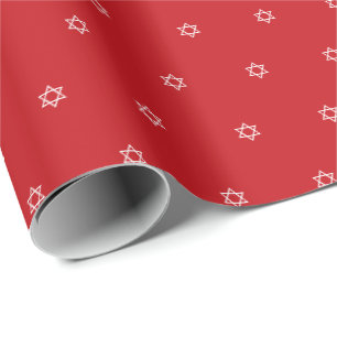 Magen David red white Bat Bar Mitzvah modern Wrapping Paper
