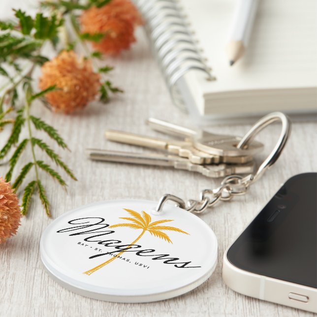 Magens Bay St Thomas USVI Minimal Palm Tree Key Ring (Front Right)