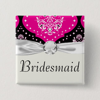 magent pink black white henna damask 15 cm square badge