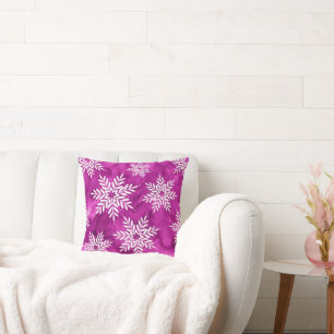 Magenta Abstract Watercolor Snowflakes Cushion