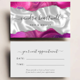 Magenta Agate Silver Glam Stylist Appointment Business Card