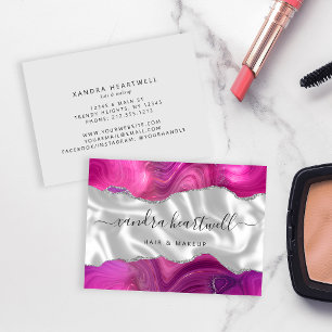 Magenta Agate Silver Glitter Luxury Business Card
