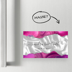Magenta Agate Silver Glitter Luxury Magnetic Business Card