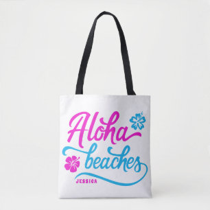 Magenta Aloha Beaches Summer Pun Personalized Tote Bag