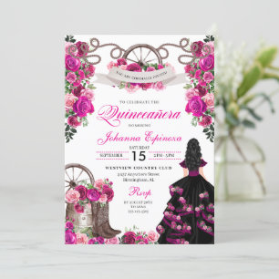 Magenta and Black Cowgirl Western Quinceanera Invitation