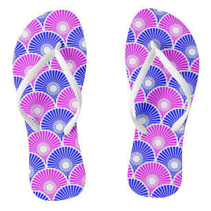 Magenta and Blue Chinese Semi Circle Wave Pattern Jandals