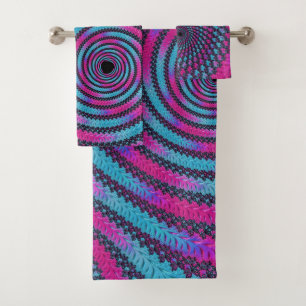 Magenta and Cyan Spiral Bath Towel Set