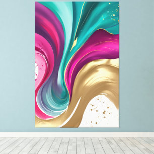 Magenta, and Gold Abstract Watercolor Art  Canvas Print