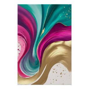 Magenta, and Gold Abstract Watercolor Art Poster
