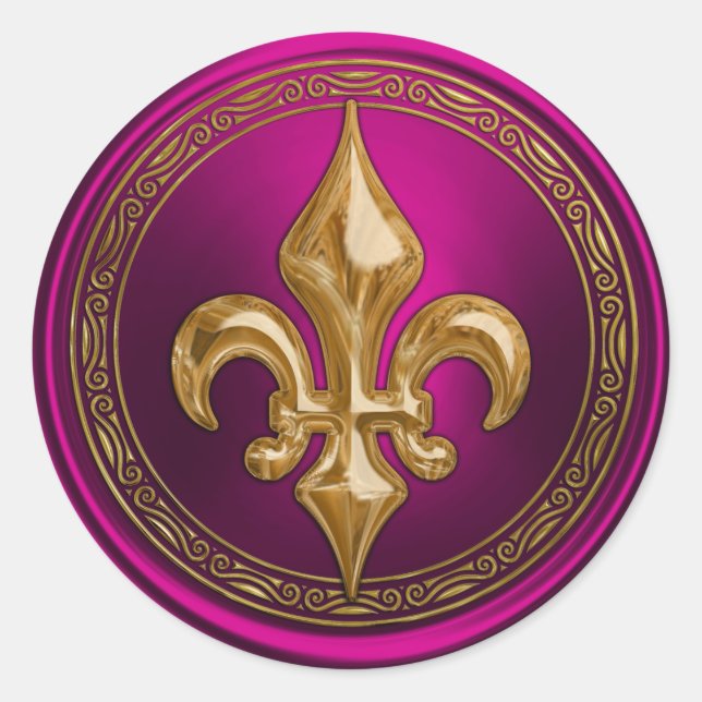 Magenta and Gold Fleur de Lis Envelope Seal (Front)