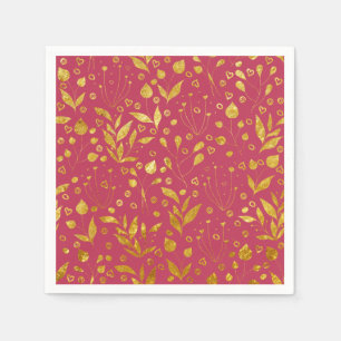 Magenta and Gold Leaves Paper Napkin