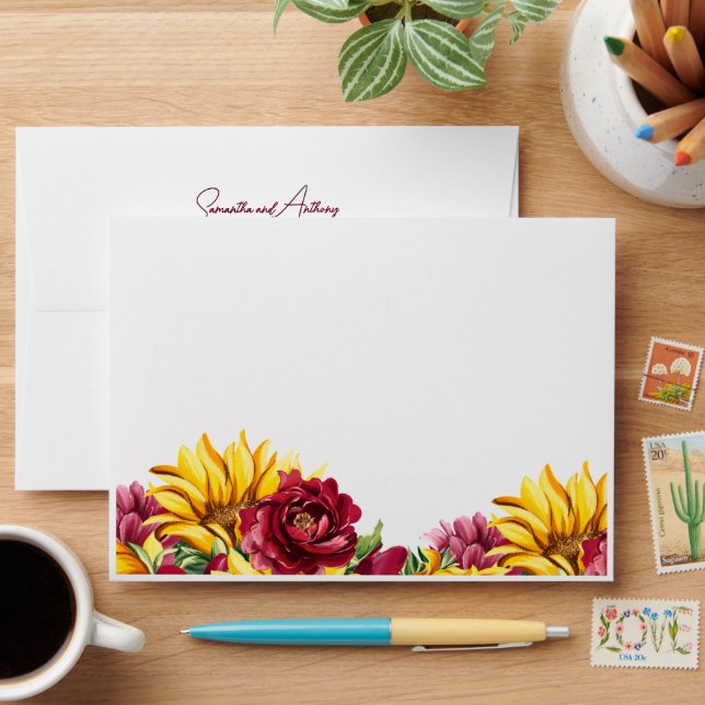 Magenta and Golden Yellow Wedding Envelope (Desk)