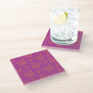 Magenta and Goldenrod Butterfly Nature Print Glass Coaster