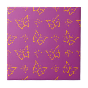 Magenta and Goldenrod Butterfly Nature Print Tile
