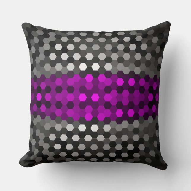 Magenta and Grey Hexagons Pattern Cushion (Front)