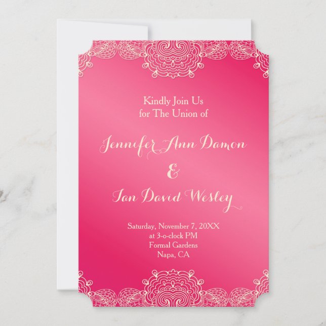 Magenta and Lace Wedding Invites (Front)