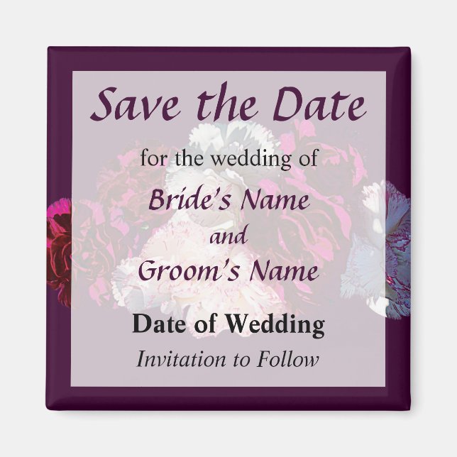 Magenta and Light Pink Carnations Save the Date Magnet (Front)
