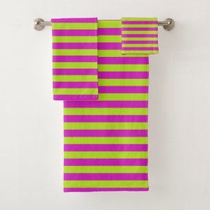 Magenta and Lime Green Stripes Bath Towel Set