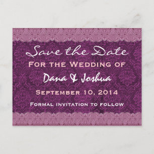 Magenta and Mauve Lace Save the Date Wedding V030 Announcement Postcard