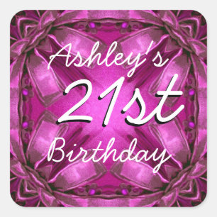 Magenta and Pink Bows 21st Birthday Custom Name Square Sticker