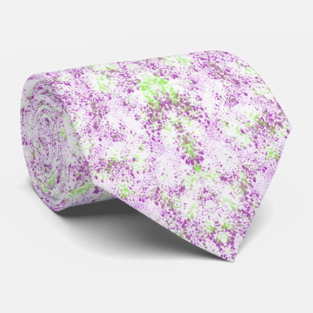 Magenta And Pistachio Green Splatter Abstract Art Tie (Rolled)