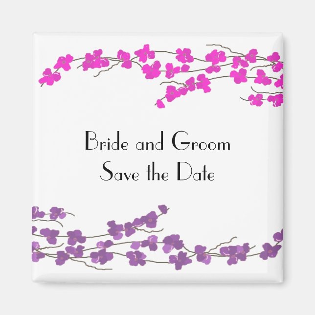 Magenta and Purple Blossoms Save the Date Magnet (Front)