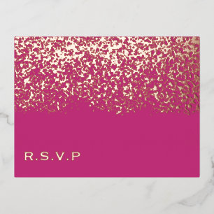 Magenta and Rose Gold Foil Wedding RSVP Card