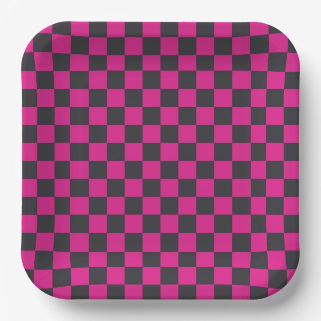 Magenta and smoke checkerboard pattern paper plate (Front)