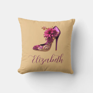 Magenta and Tan High Heel Cushion