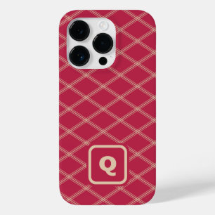 Magenta and Tan Monogrammed Art Deco Diamonds Case-Mate iPhone 14 Pro Case