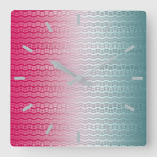 Magenta and Teal Square Wall Clock